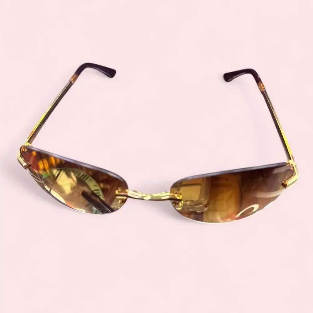 Sunglasses Gold Frame Oval Lens y2k mcbling summer shades